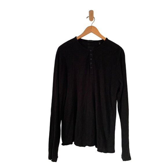 ATM Anthony Thomas Large Melillo Black Slub Jersey Destroyed Wash Henley Shirt - Picture 3 of 11